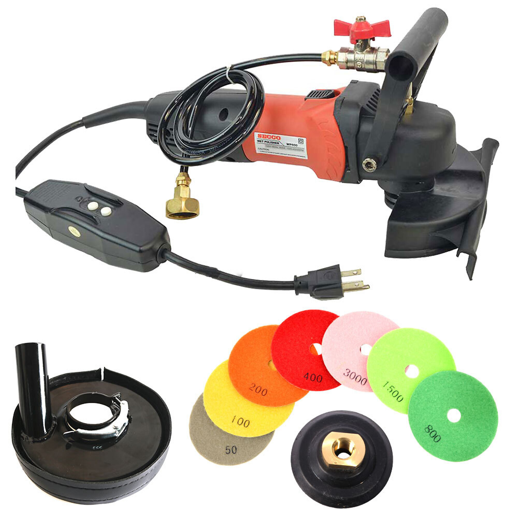 Hardin WVDPOLSET WP800 4 Inch Var Speed Polisher, Dust Shroud and 8 pc 4 Inch Diamond Polishing Pad Set